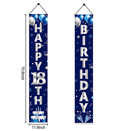 Turypaty Blue Silver 18th Birthday Door Banner Set for Boys – Happy 18th Party Decor
