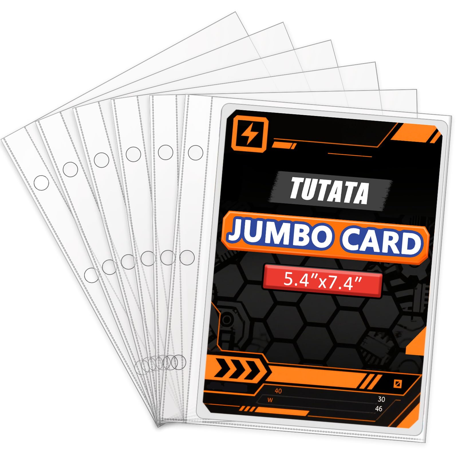 tutata Jumbo Card Sleeves 50 Pack – 3-Hole Binder Refill Pages for Oversized Cards (5.5x7.6 Inch Pockets)