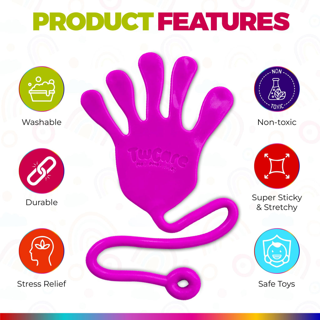 TwCare Jumbo Giant Sticky Hands 4-Pack – 12-Inch Stretchy Silicone Stress Relief Toys for Kids and Adults, Party Favors, Classroom Prizes