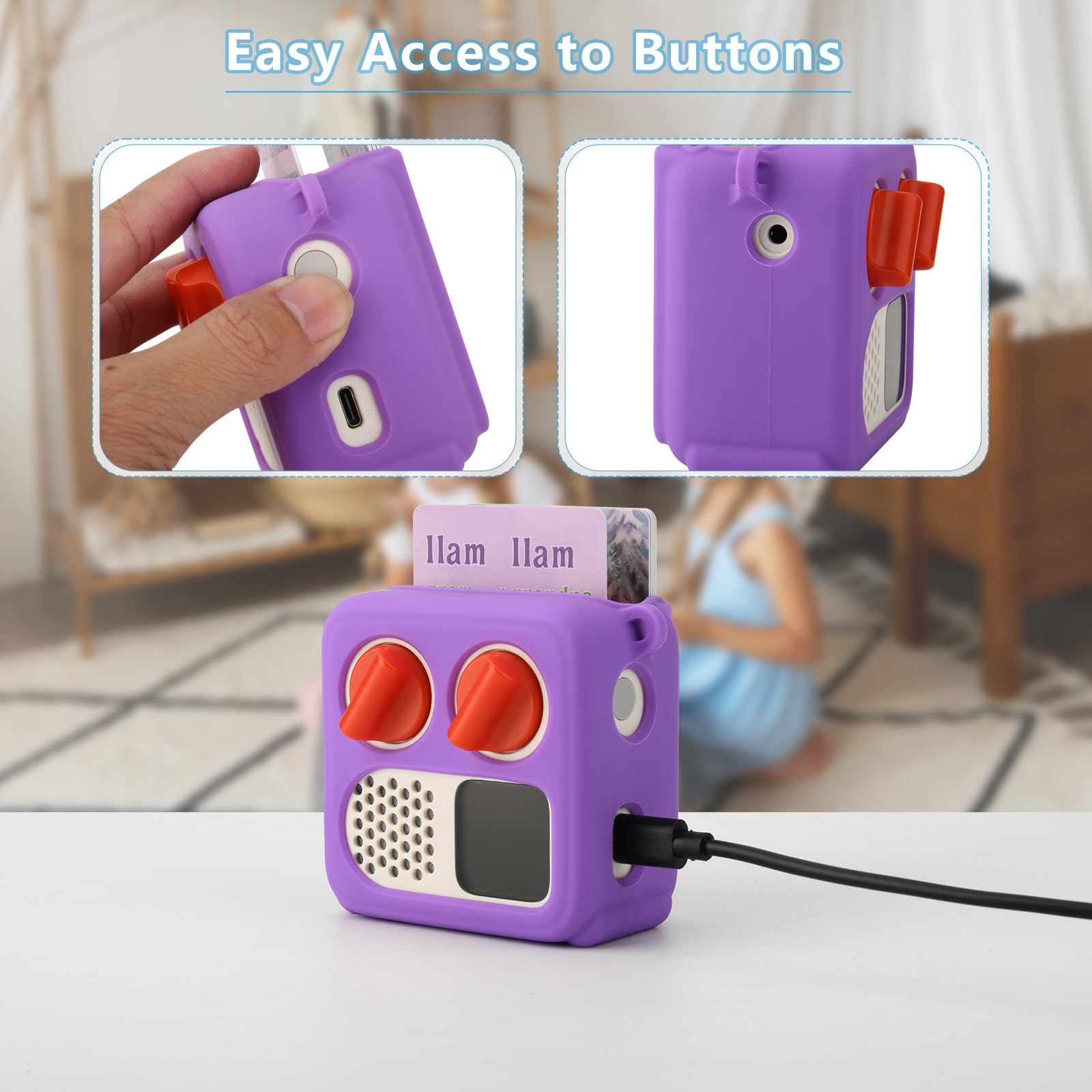 TXEsign Silicone Case Cover for Yoto Mini (2024 Edition) - Purple with Adjustable Shoulder Strap