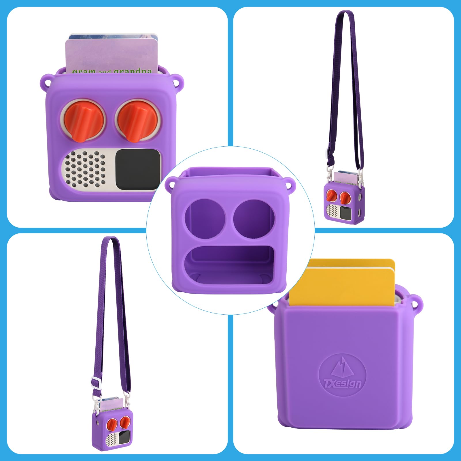 TXEsign Silicone Case Cover for Yoto Mini (2024 Edition) - Purple with Adjustable Shoulder Strap