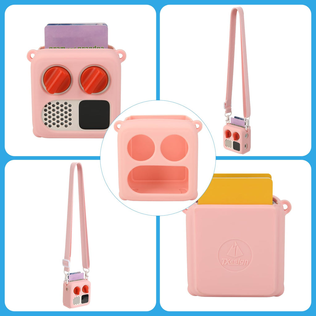TXEsign Silicone Case Cover for Yoto Mini (2024 Edition) – Pink Protective Travel Carrying Case with Adjustable Strap