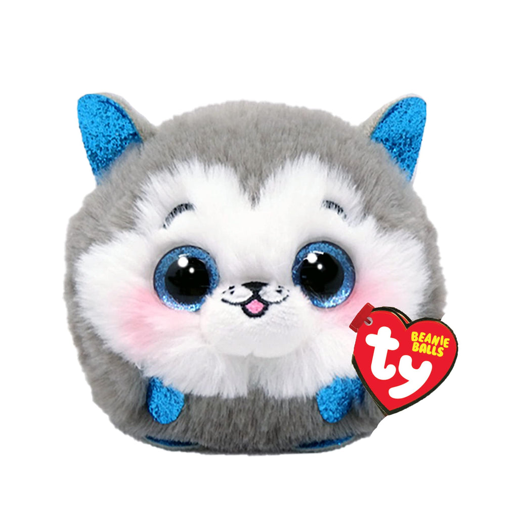 Ty Beanie Balls Slush the Husky Plush – Soft Round Toy with Blue Glitter Eyes, 10 cm