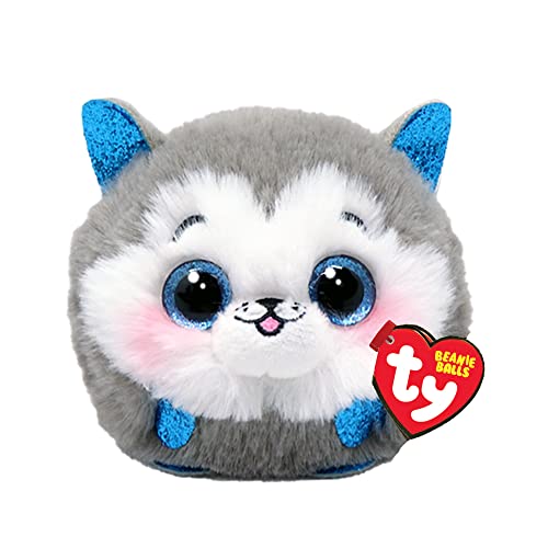Ty Beanie Balls Slush the Husky Plush – Soft Round Toy with Blue Glitter Eyes, 10 cm
