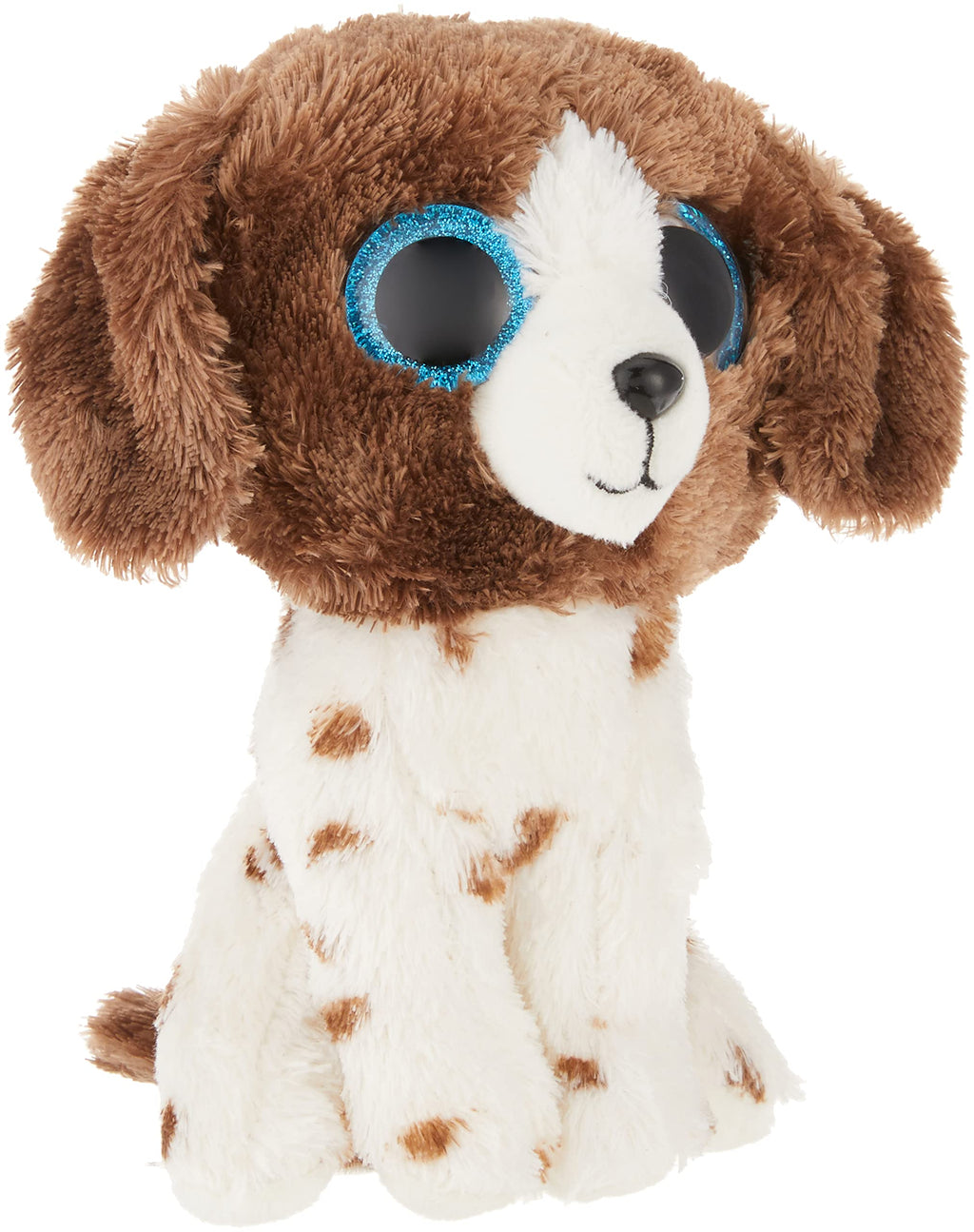 Ty Beanie Boo Muddles Dog Stuffed Animal, 15 cm, White & Brown with Glittering Blue Eyes