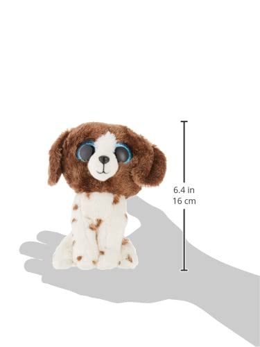 Ty Beanie Boo Muddles Dog Stuffed Animal, 15 cm, White & Brown with Glittering Blue Eyes
