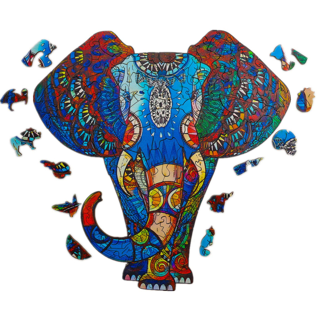 TYRNDINNO 150-Piece Wooden Elephant Jigsaw Puzzle – Unique Shaped Puzzle for Adults, Doubles as Mouse Pad, 9.5x9.5 Inches