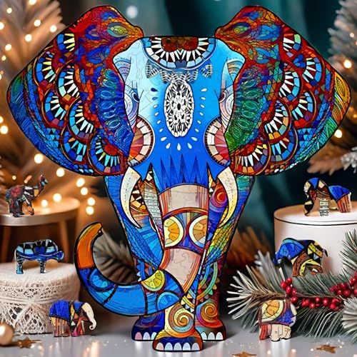 TYRNDINNO 150-Piece Wooden Elephant Jigsaw Puzzle – Unique Shaped Puzzle for Adults, Doubles as Mouse Pad, 9.5x9.5 Inches