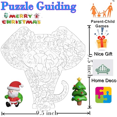 TYRNDINNO 150-Piece Wooden Elephant Jigsaw Puzzle – Unique Shaped Puzzle for Adults, Doubles as Mouse Pad, 9.5x9.5 Inches