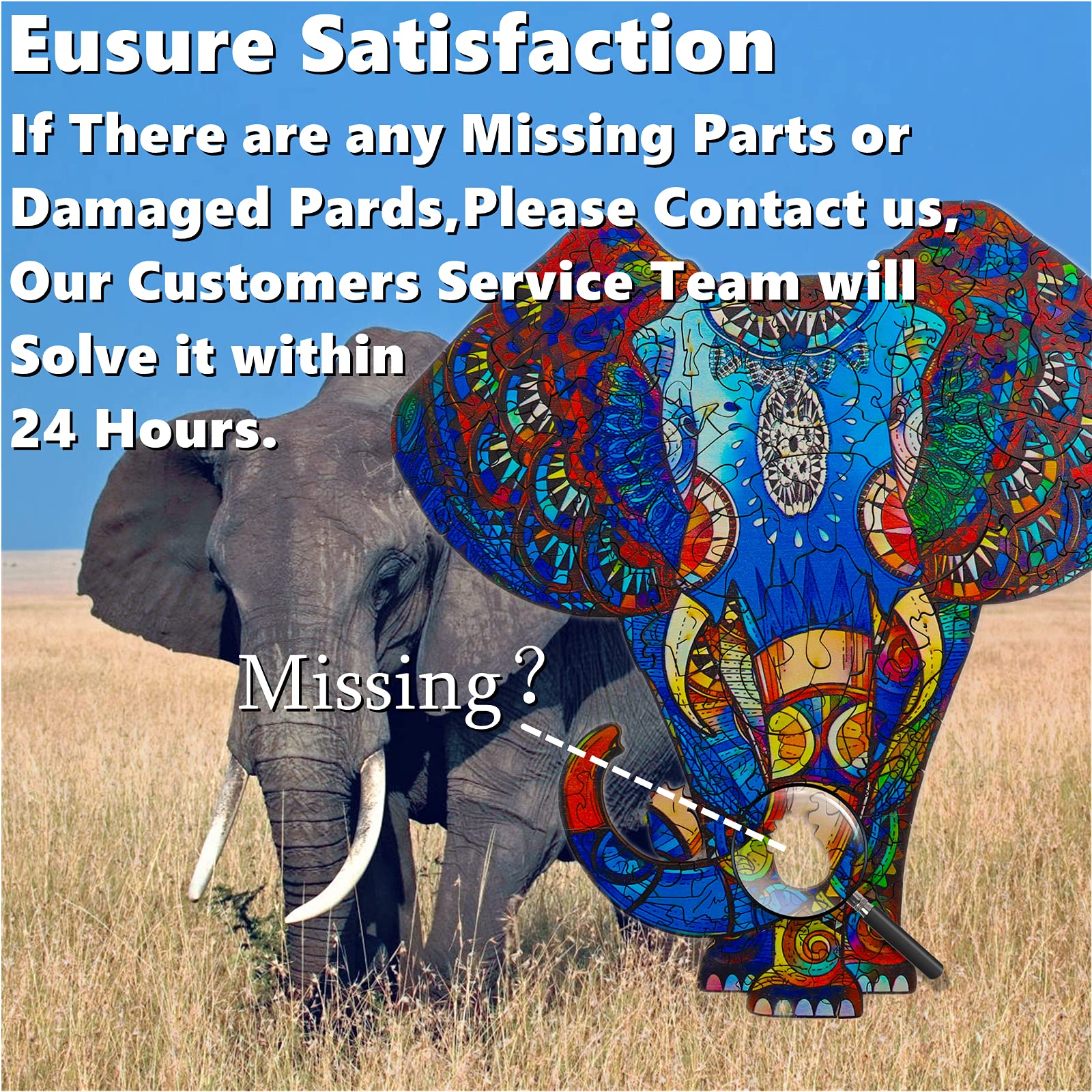 TYRNDINNO 150-Piece Wooden Elephant Jigsaw Puzzle – Unique Shaped Puzzle for Adults, Doubles as Mouse Pad, 9.5x9.5 Inches