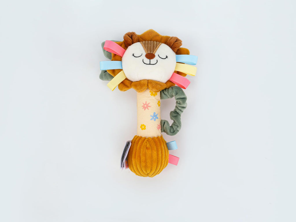 TYRY.HU Plush Lion Rattle – Soft Sensory Toy with Crinkle, Squeaker & Bell for Babies 0-12 Months