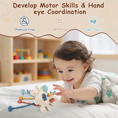 TYRY.HU Silicone Pull String Fidget Toy for Babies 18m+ – Sensory Montessori Travel Toy