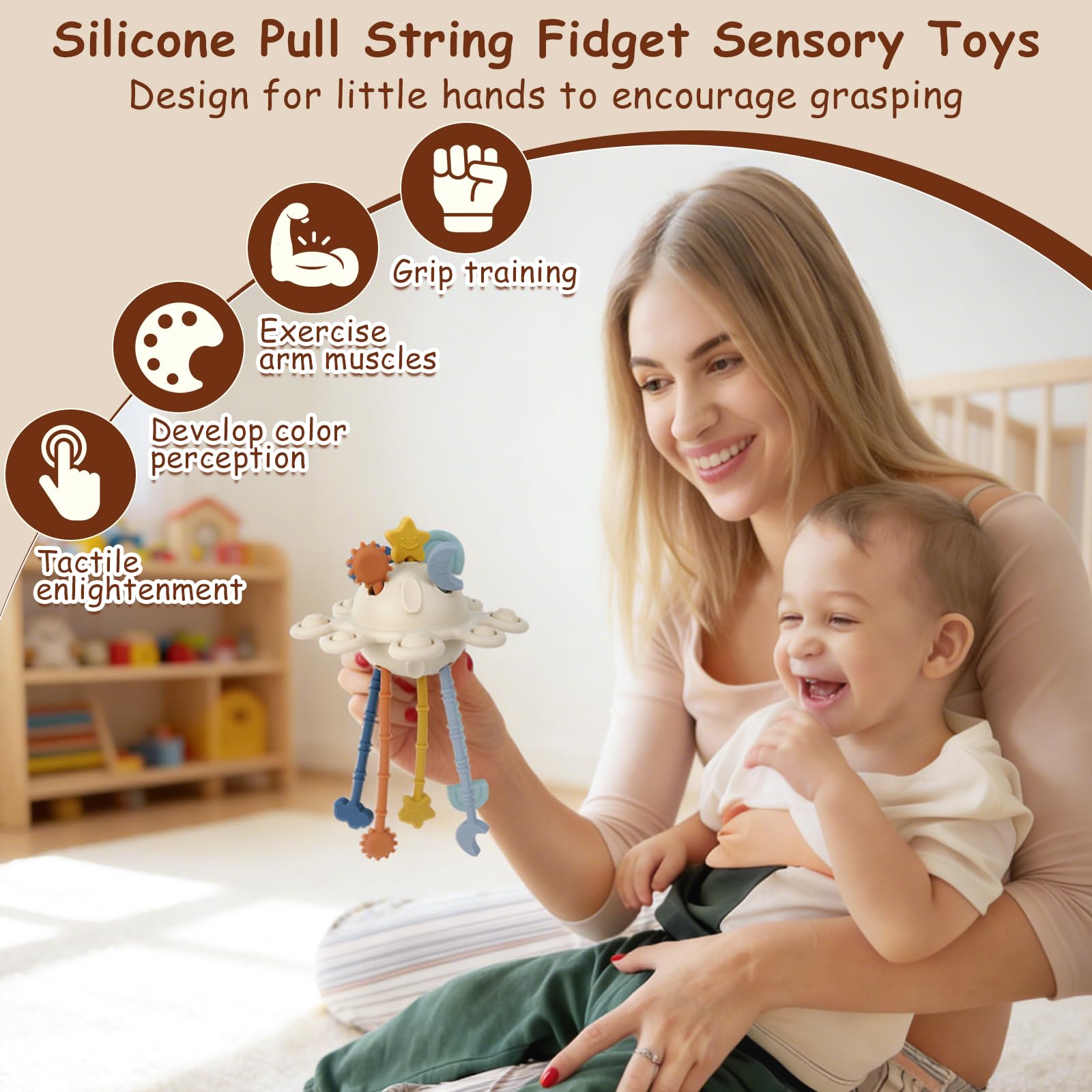 TYRY.HU Silicone Pull String Fidget Toy for Babies 18m+ – Sensory Montessori Travel Toy