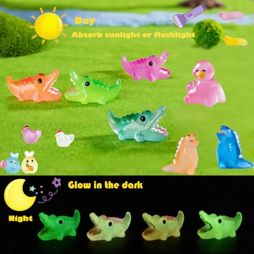 U-Zimikee 130-Piece Glow-in-the-Dark Mini Resin Animals – 25 Styles, Tiny Figurines for Fairy Garden & Dollhouse Crafts