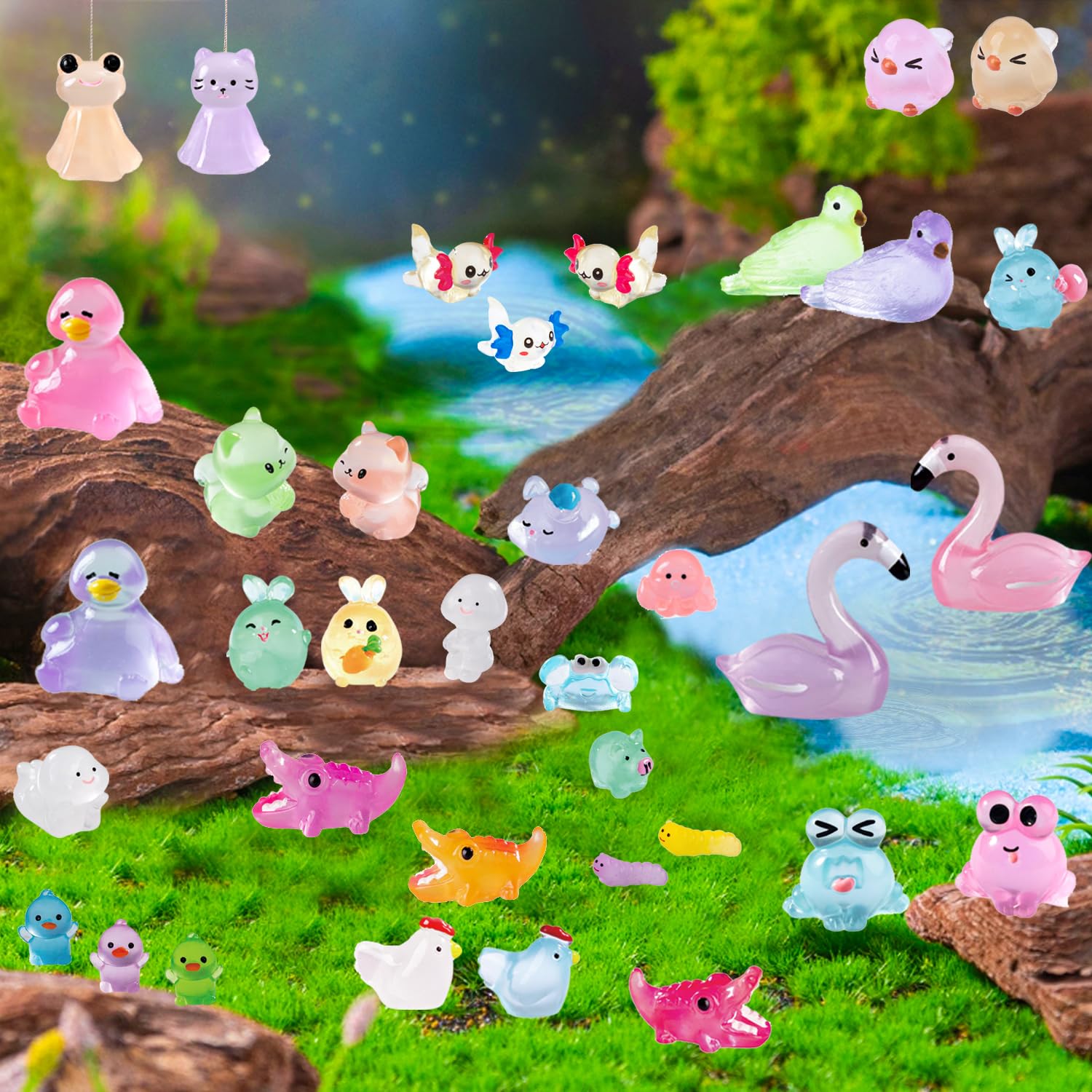 U-Zimikee 130-Piece Glow-in-the-Dark Mini Resin Animals – 25 Styles, Tiny Figurines for Fairy Garden & Dollhouse Crafts