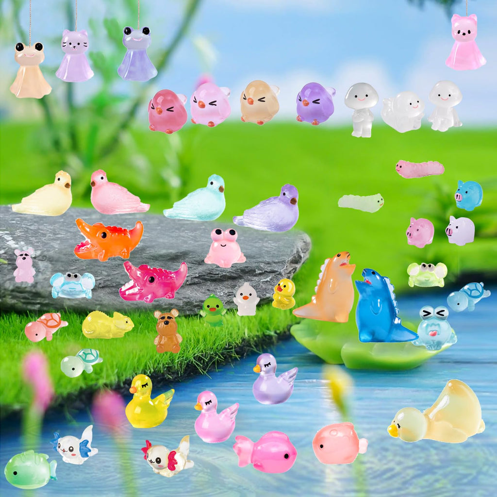 U-Zimikee 130-Piece Glow-in-the-Dark Mini Resin Animals – 25 Styles, Tiny Figurines for Fairy Garden & Dollhouse Crafts