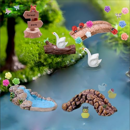 U-Zimikee 45 Pcs Resin Mini Garden Accessories Kit – Miniature Landscape Decorations for Dollhouses, Fairy Gardens, and Crafts