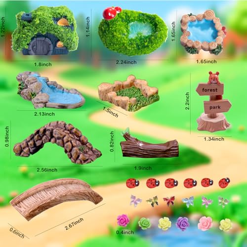 U-Zimikee 45 Pcs Resin Mini Garden Accessories Kit – Miniature Landscape Decorations for Dollhouses, Fairy Gardens, and Crafts