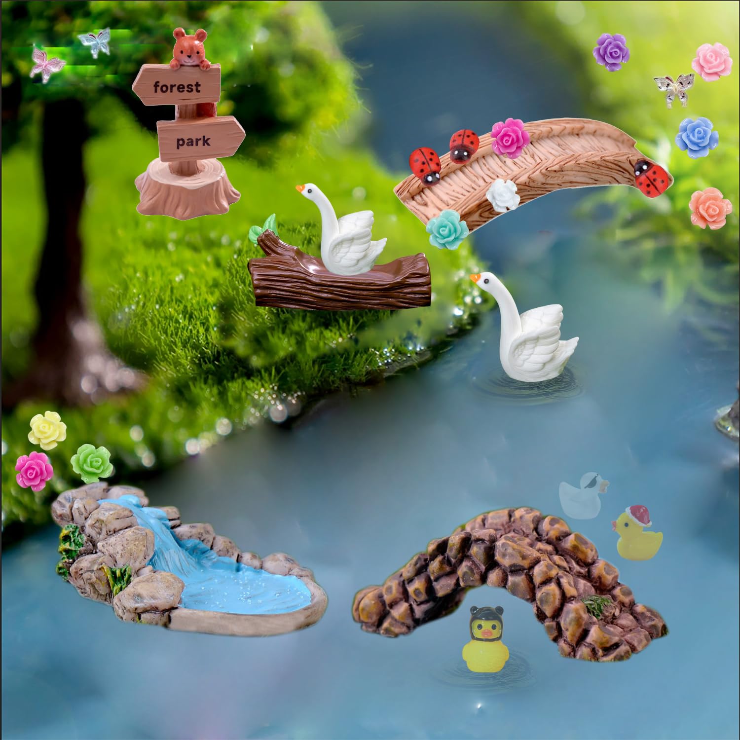 U-Zimikee 45 Pcs Resin Mini Garden Accessories Kit – Miniature Landscape Decorations for Dollhouses, Fairy Gardens, and Crafts