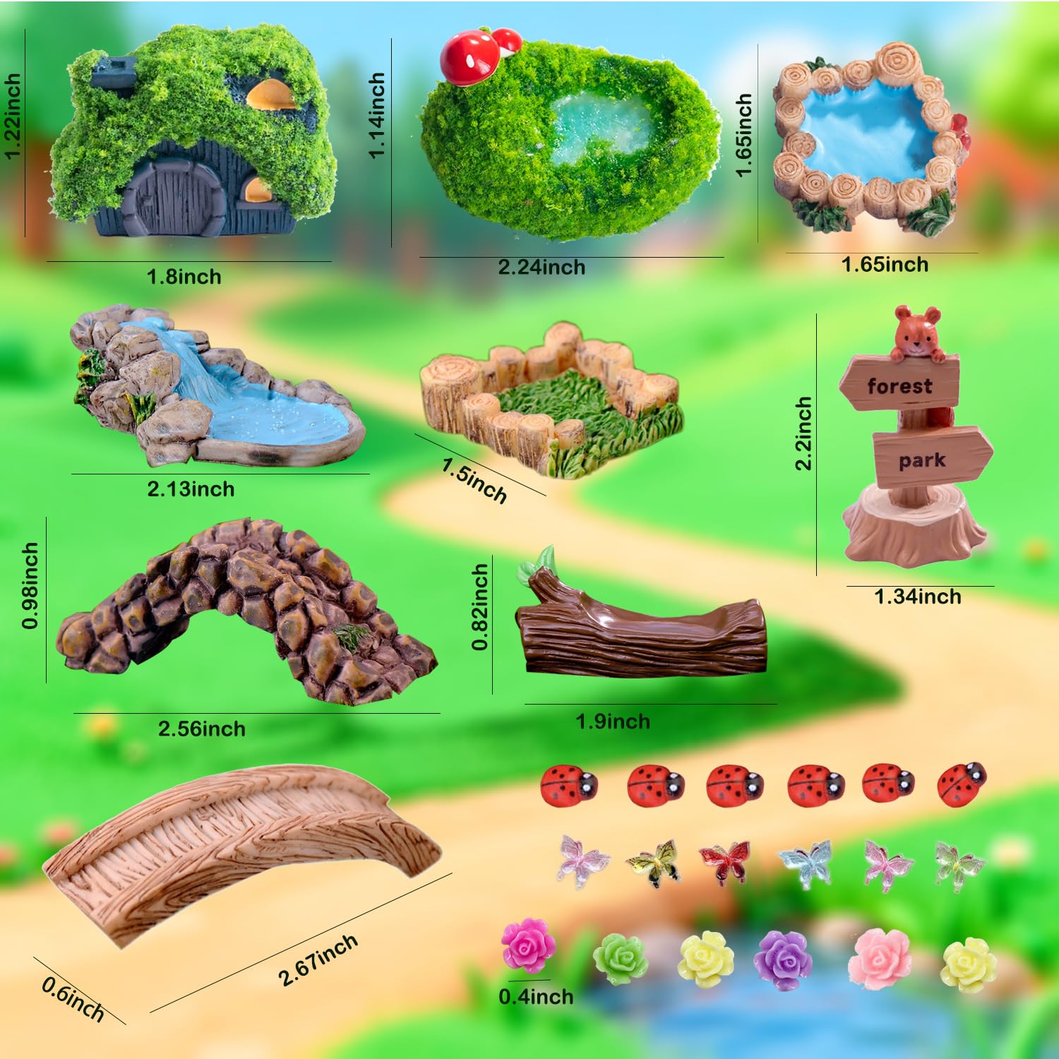 U-Zimikee 45 Pcs Resin Mini Garden Accessories Kit – Miniature Landscape Decorations for Dollhouses, Fairy Gardens, and Crafts