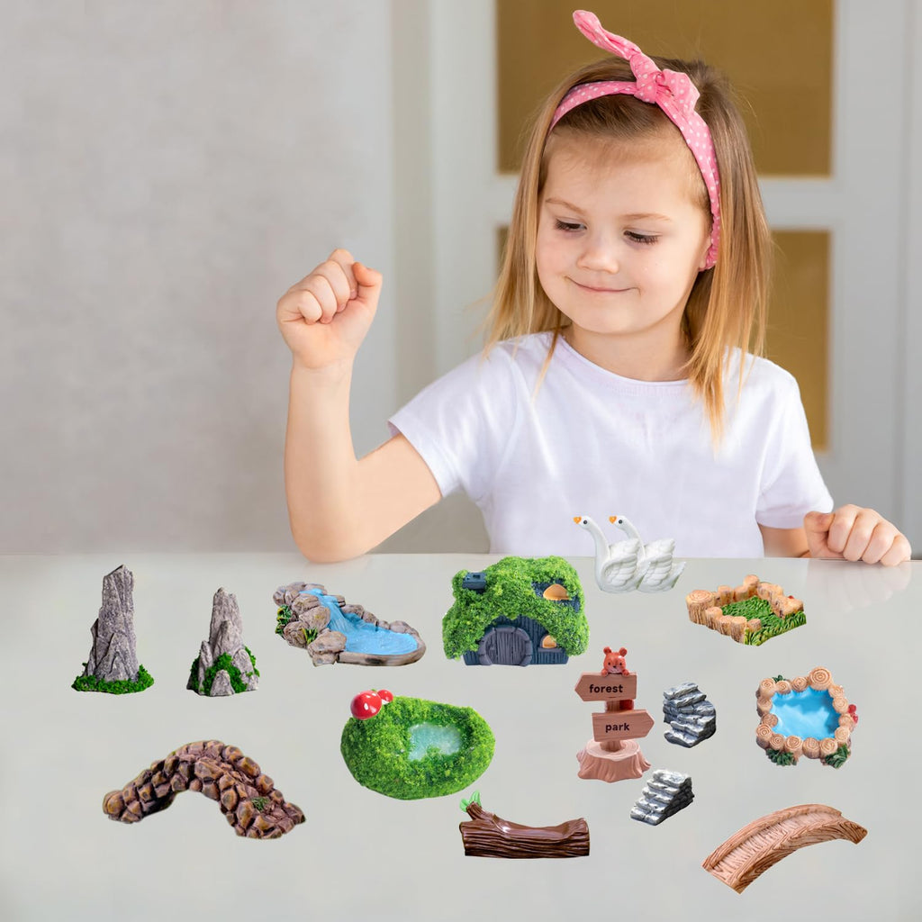 U-Zimikee 45 Pcs Resin Mini Garden Accessories Kit – Miniature Landscape Decorations for Dollhouses, Fairy Gardens, and Crafts