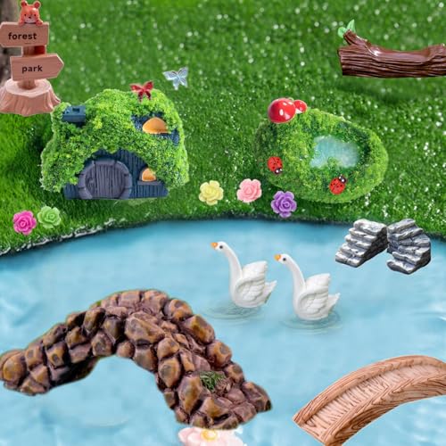 U-Zimikee 45 Pcs Resin Mini Garden Accessories Kit – Miniature Landscape Decorations for Dollhouses, Fairy Gardens, and Crafts