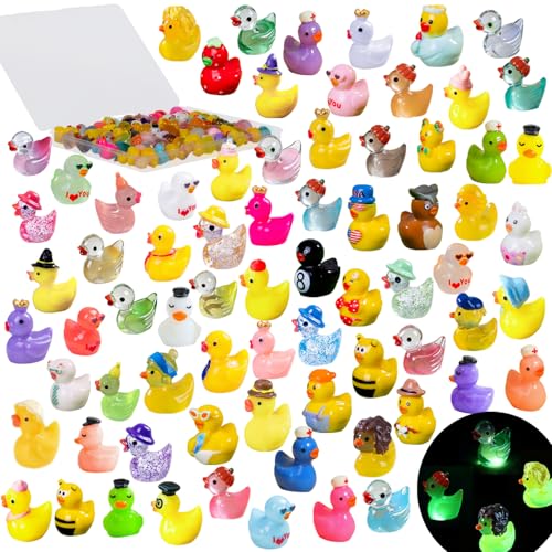 U-Zimikee 80 Mini Resin Ducks with Storage Box - Multicolor Tiny Duck Figurines for Fairy Gardens, Dollhouses & Hide and Seek