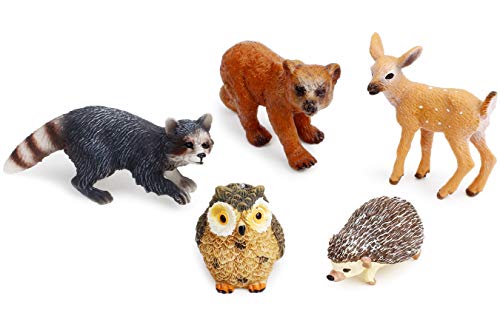 UANDME Hand-Painted Woodland Animal Figurines Set - 5 Forest Creatures for Cake Toppers, Play & Decor