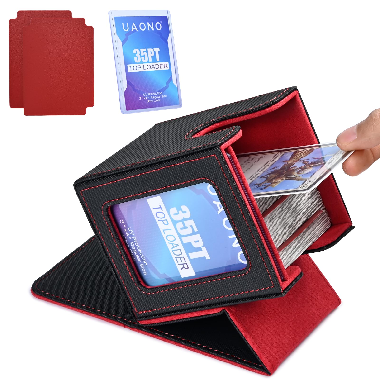 UAONO Card Deck Box for Commander EDH - Holds 100+ Double-Sleeved Cards, PU Leather with Magnetic Closure, Includes Dividers and Top Loader