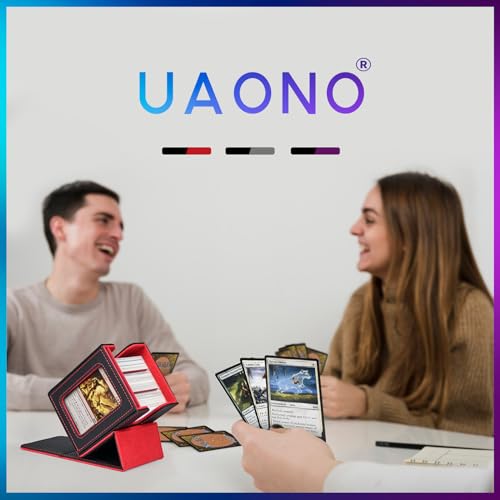 UAONO Card Deck Box for Commander EDH - Holds 100+ Double-Sleeved Cards, PU Leather with Magnetic Closure, Includes Dividers and Top Loader