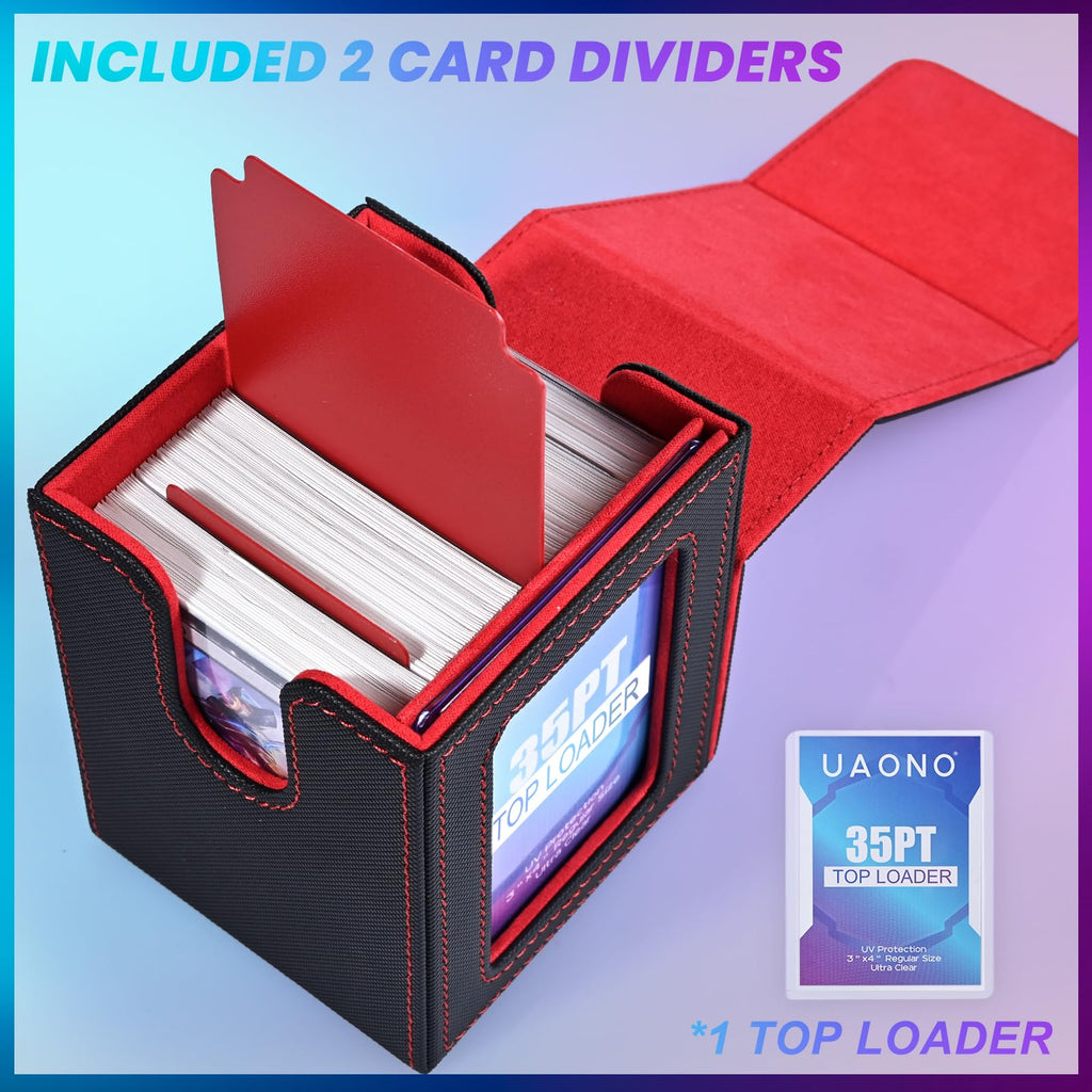 UAONO Card Deck Box for Commander EDH - Holds 100+ Double-Sleeved Cards, PU Leather with Magnetic Closure, Includes Dividers and Top Loader