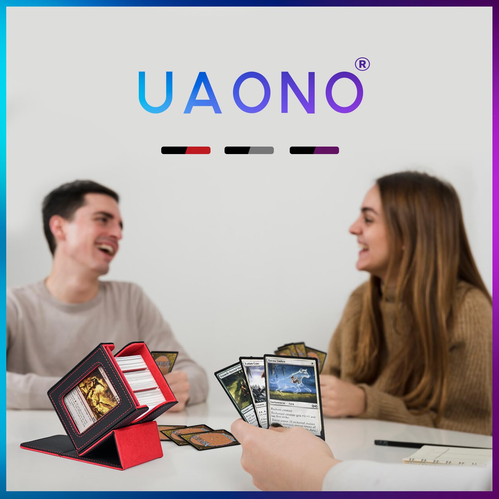 UAONO Card Deck Box for Commander EDH - Holds 100+ Double-Sleeved Cards, PU Leather with Magnetic Closure, Includes Dividers and Top Loader