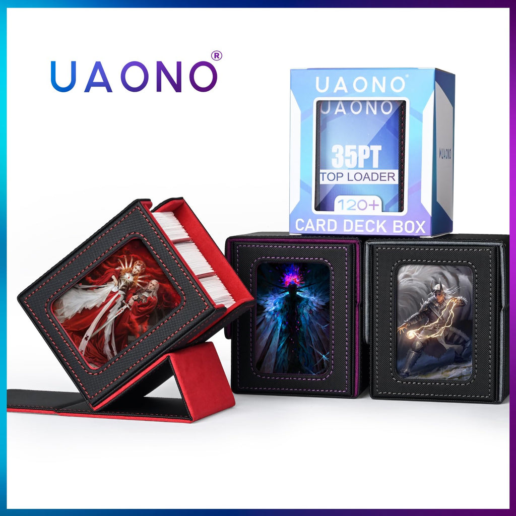 UAONO Card Deck Box for Commander EDH - Holds 100+ Double-Sleeved Cards, PU Leather with Magnetic Closure, Includes Dividers and Top Loader