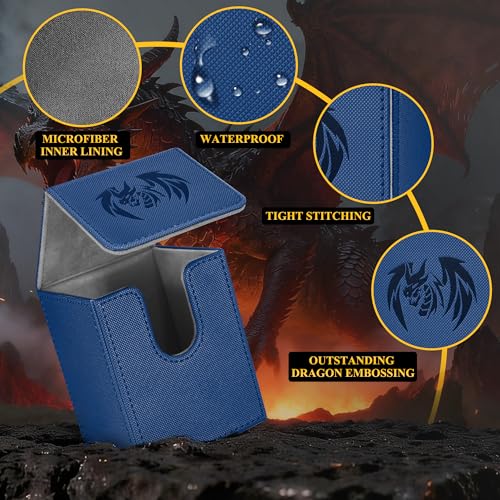 UAONO Card Deck Box for Yugioh MTG - PU Leather 100+ Card Storage Case with Strong Magnets (Navy, Sky Dragon)