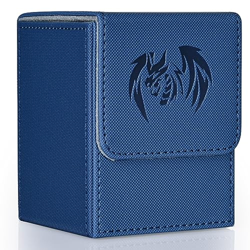 UAONO Card Deck Box for Yugioh MTG - PU Leather 100+ Card Storage Case with Strong Magnets (Navy, Sky Dragon)
