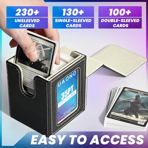 UAONO Commander Deck Box - Holds 100 Double-Sleeved Cards, Magnetic Closure, Includes Top Loader and Dividers (Black/Gold)