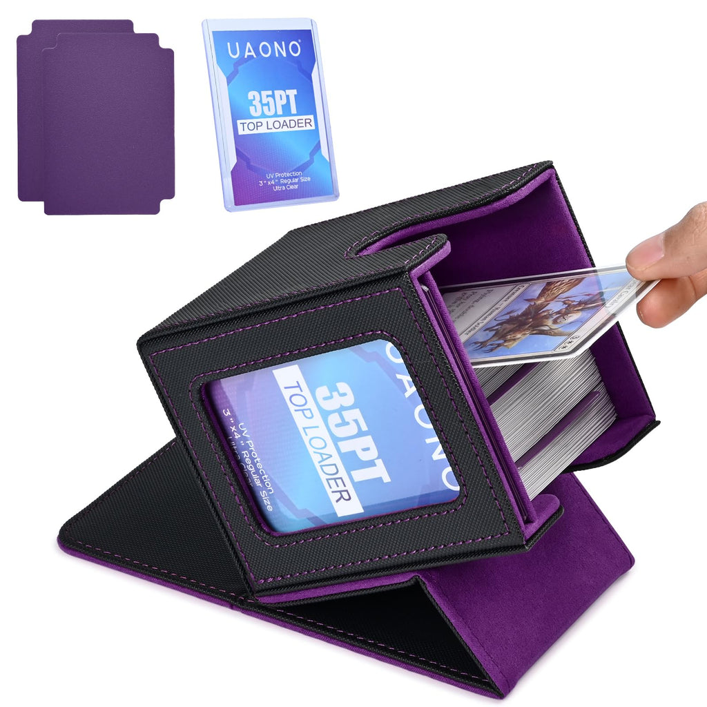 UAONO Commander Deck Box - Holds 100 Double-Sleeved Cards + Top Loader, Magnetic Closure, Black/Purple