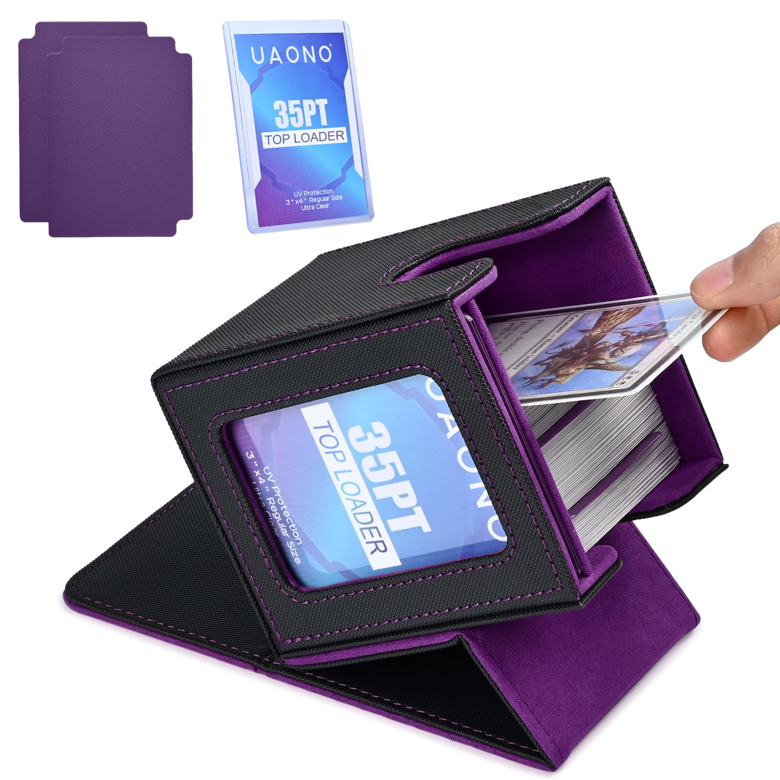 UAONO Commander Deck Box - Holds 100 Double-Sleeved Cards + Top Loader, Magnetic Closure, Black/Purple