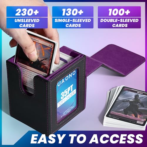 UAONO Commander Deck Box - Holds 100 Double-Sleeved Cards + Top Loader, Magnetic Closure, Black/Purple