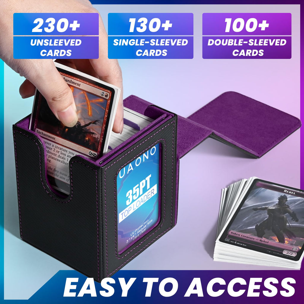 UAONO Commander Deck Box - Holds 100 Double-Sleeved Cards + Top Loader, Magnetic Closure, Black/Purple