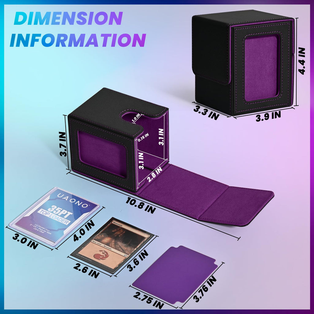 UAONO Commander Deck Box - Holds 100 Double-Sleeved Cards + Top Loader, Magnetic Closure, Black/Purple