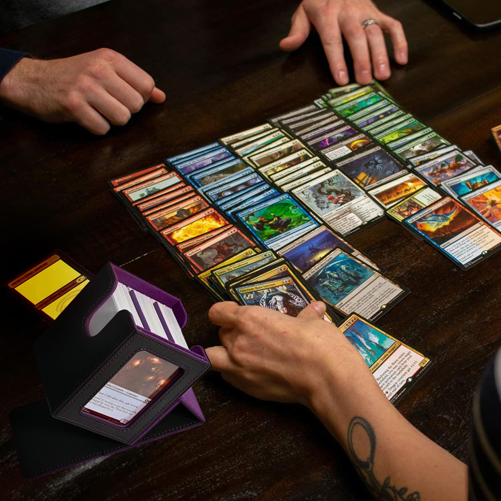 UAONO Commander Deck Box - Holds 100 Double-Sleeved Cards + Top Loader, Magnetic Closure, Black/Purple