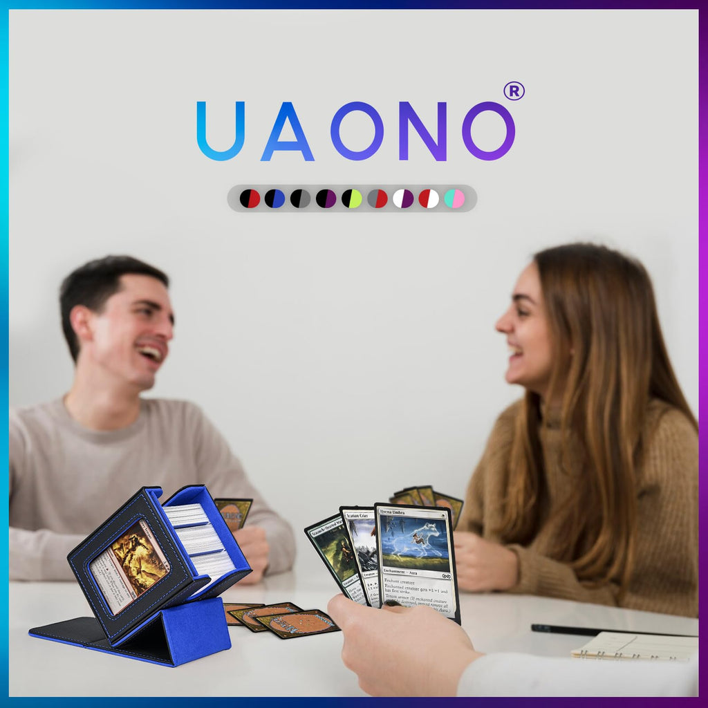 UAONO Commander Deck Box - Magnetic Card Case for MTG, Holds 100 Double-Sleeved Cards, Black/Blue