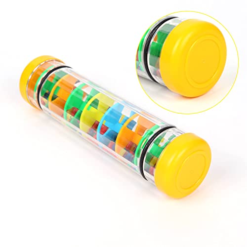 Ubblove 8-Inch Mini Rain Stick – Yellow Rainmaker Rattle for Sensory Play and Auditory Development