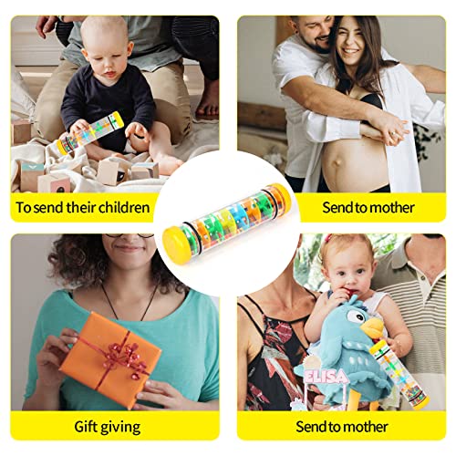 Ubblove 8-Inch Mini Rain Stick – Yellow Rainmaker Rattle for Sensory Play and Auditory Development
