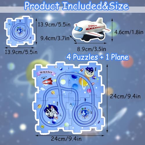 UBegger Puzzle Racer Car Track Set - 48 Pieces with 4 Battery Cars, E-Space Theme, Gift for Ages 3-8
