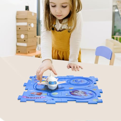 UBegger Puzzle Racer Car Track Set - 48 Pieces with 4 Battery Cars, E-Space Theme, Gift for Ages 3-8
