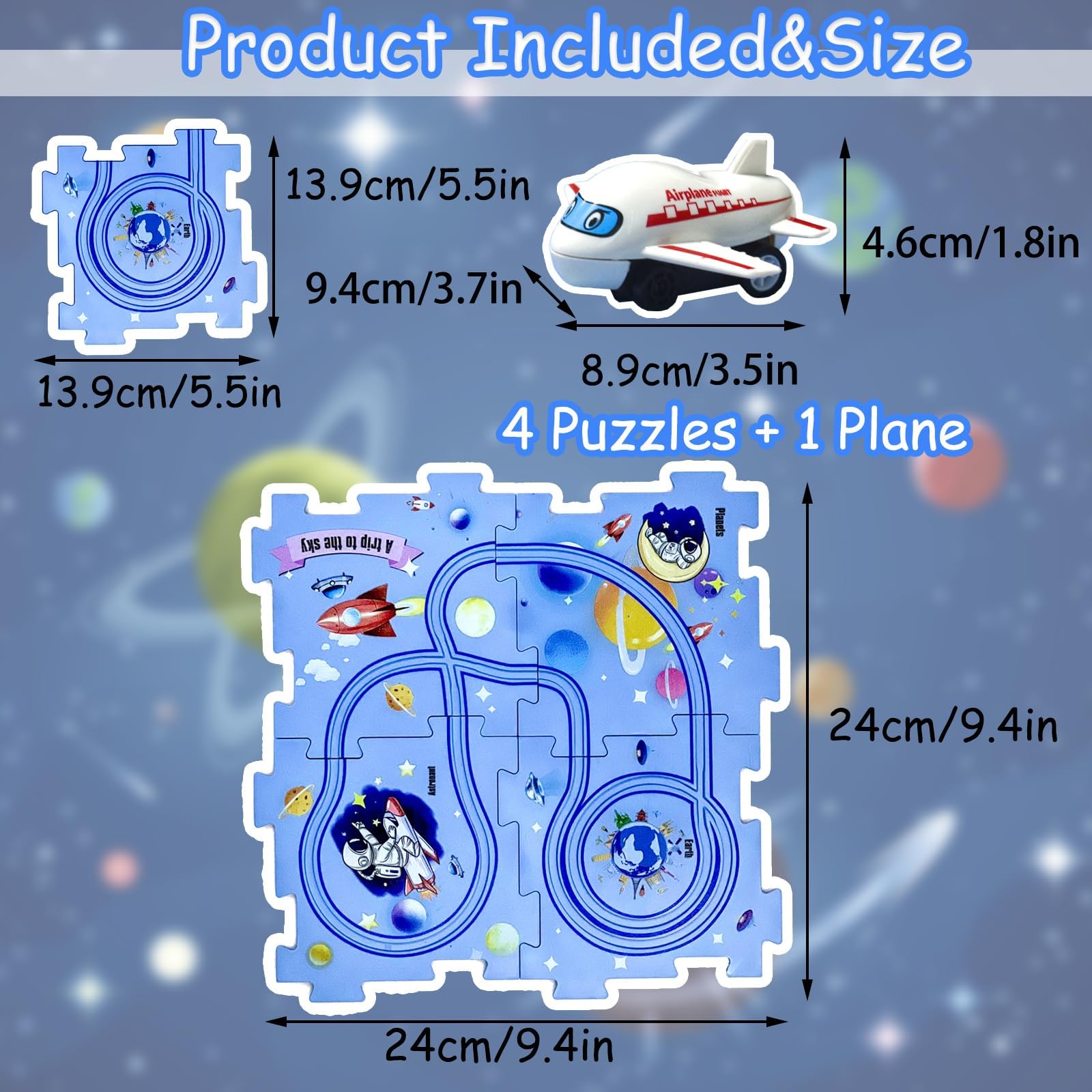 UBegger Puzzle Racer Car Track Set - 48 Pieces with 4 Battery Cars, E-Space Theme, Gift for Ages 3-8