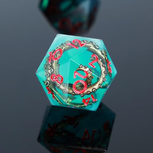 UBEUCK 7-Piece Octopus Tentacle Polyhedral Dice Set – White & Green Resin D&D RPG Dice with Box