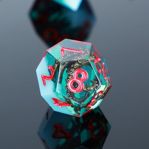UBEUCK 7-Piece Octopus Tentacle Polyhedral Dice Set – White & Green Resin D&D RPG Dice with Box